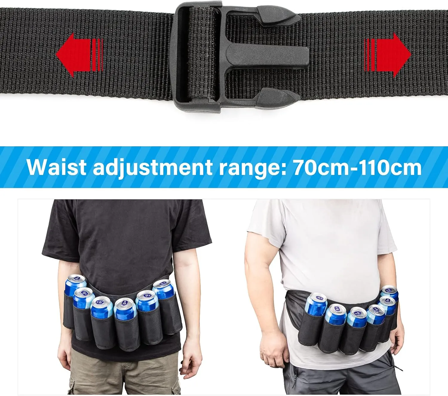 Adhafera Beer Belt, Adjustable 6 Pack Beer Belt Holder, Oxford Beer Waist Holder for Man, Women, White Elephant Game Ideas (black)