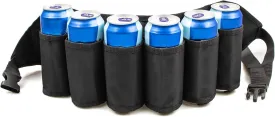 Adhafera Beer Belt, Adjustable 6 Pack Beer Belt Holder, Oxford Beer Waist Holder for Man, Women, White Elephant Game Ideas (black)