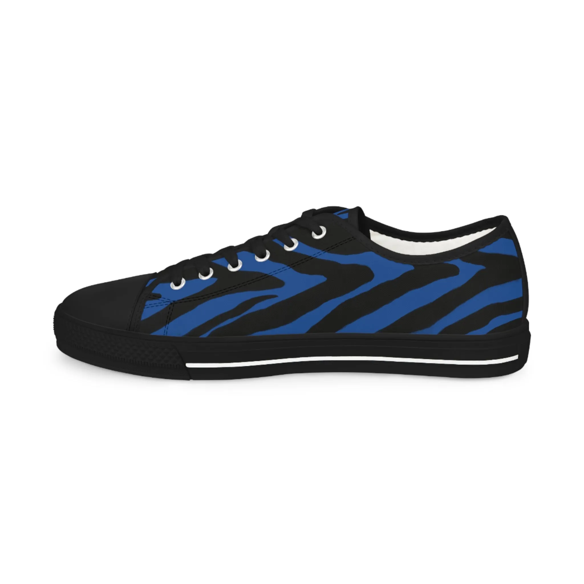 Blue Zebra Print Men's Sneakers, Blue and Black Zebra Striped Print Best Low Tops, Best Designer Men's Low Top Sneakers (US Size: 5-14)