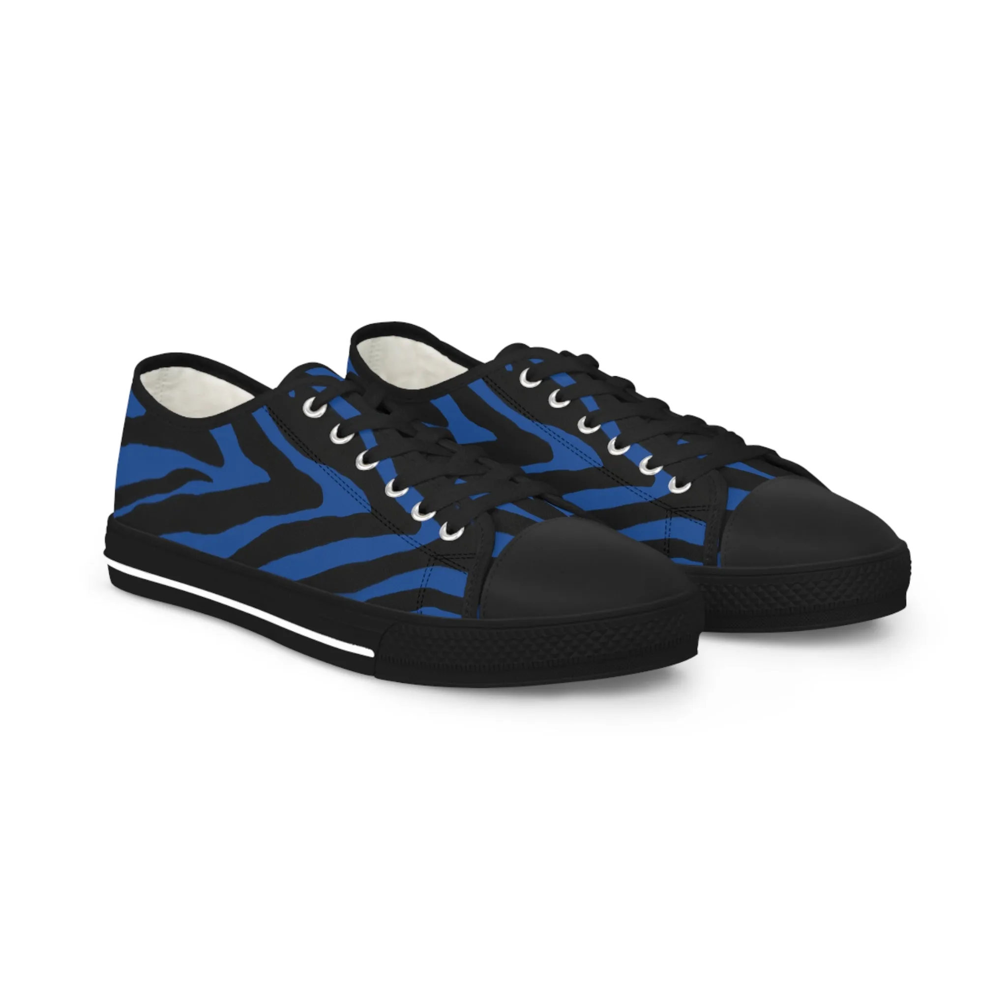 Blue Zebra Print Men's Sneakers, Blue and Black Zebra Striped Print Best Low Tops, Best Designer Men's Low Top Sneakers (US Size: 5-14)