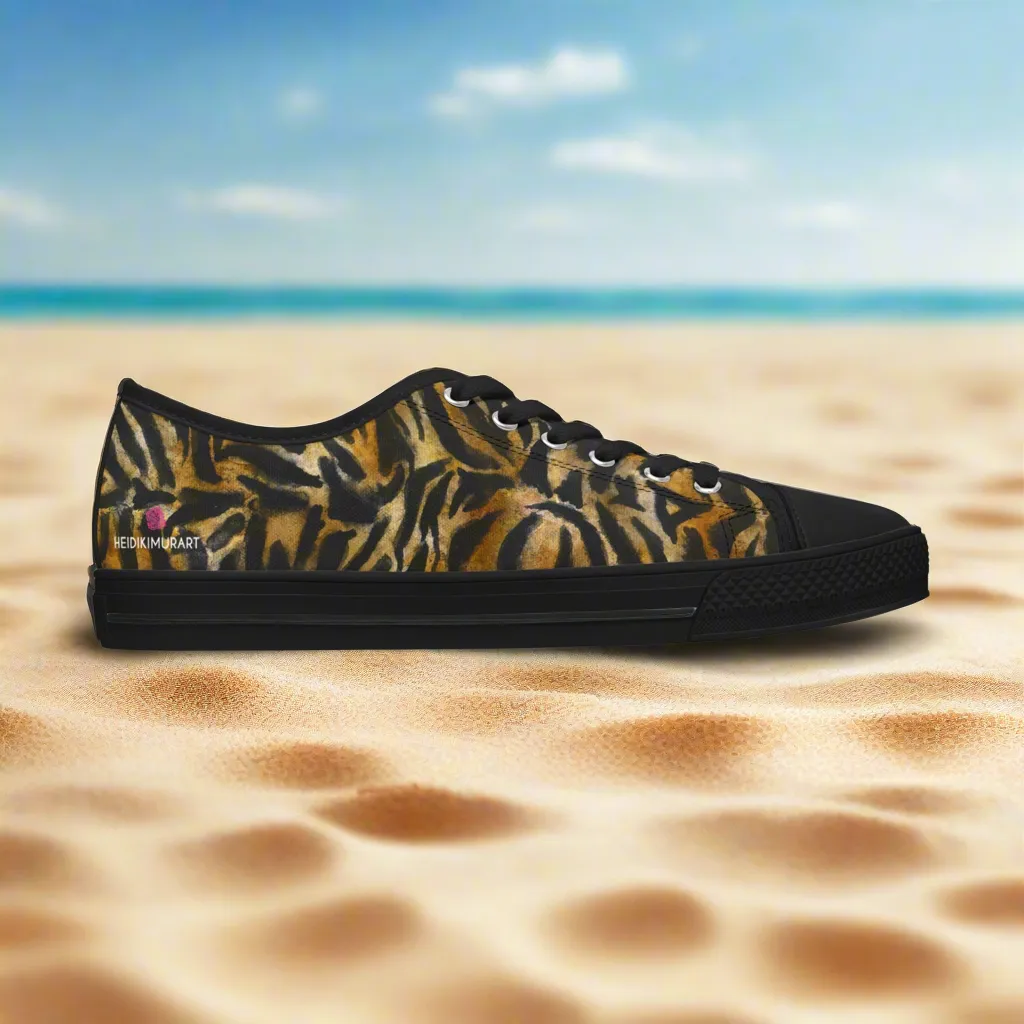Brown Tiger Striped Women's Sneakers, Animal Print Women's Sneakers, Best Low Top Sneakers (US Size: 5.5-12)
