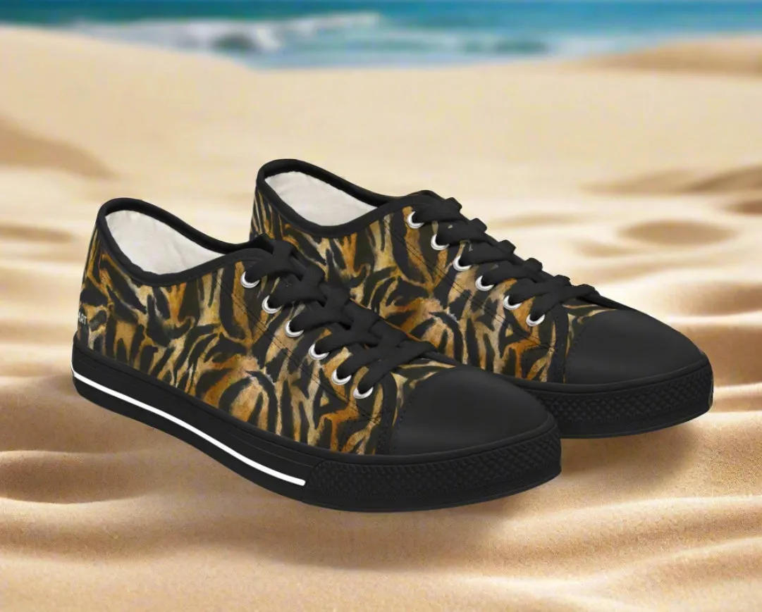 Brown Tiger Striped Women's Sneakers, Animal Print Women's Sneakers, Best Low Top Sneakers (US Size: 5.5-12)