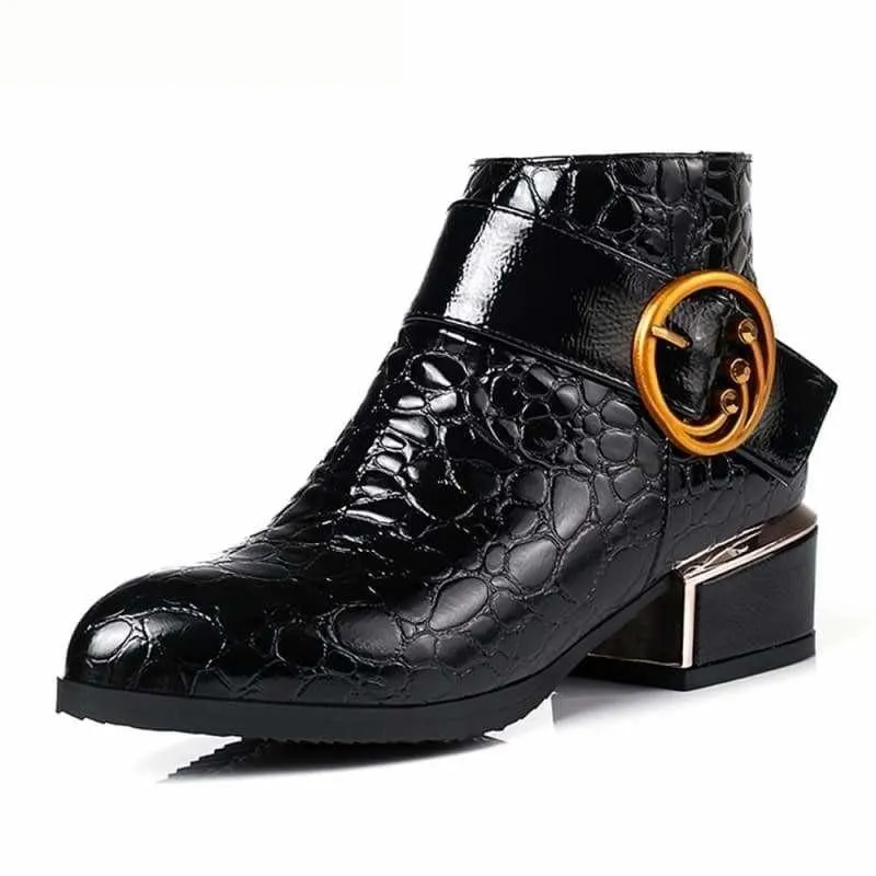 Buckle  Square Heel Short Boots Zipper Ankle Booties