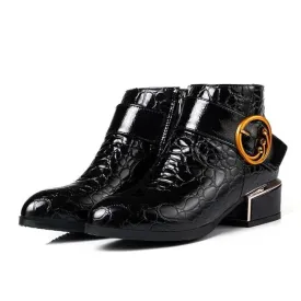 Buckle  Square Heel Short Boots Zipper Ankle Booties
