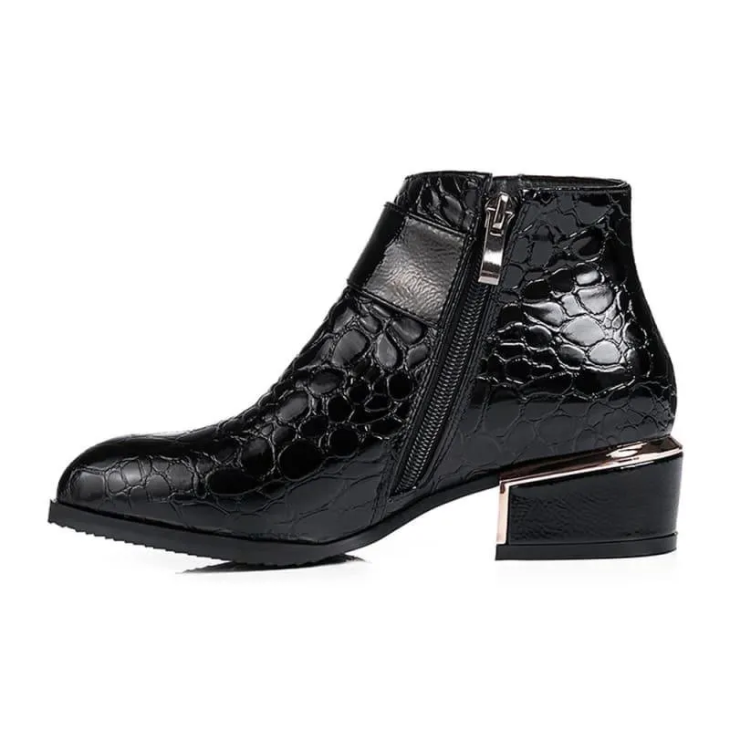 Buckle  Square Heel Short Boots Zipper Ankle Booties