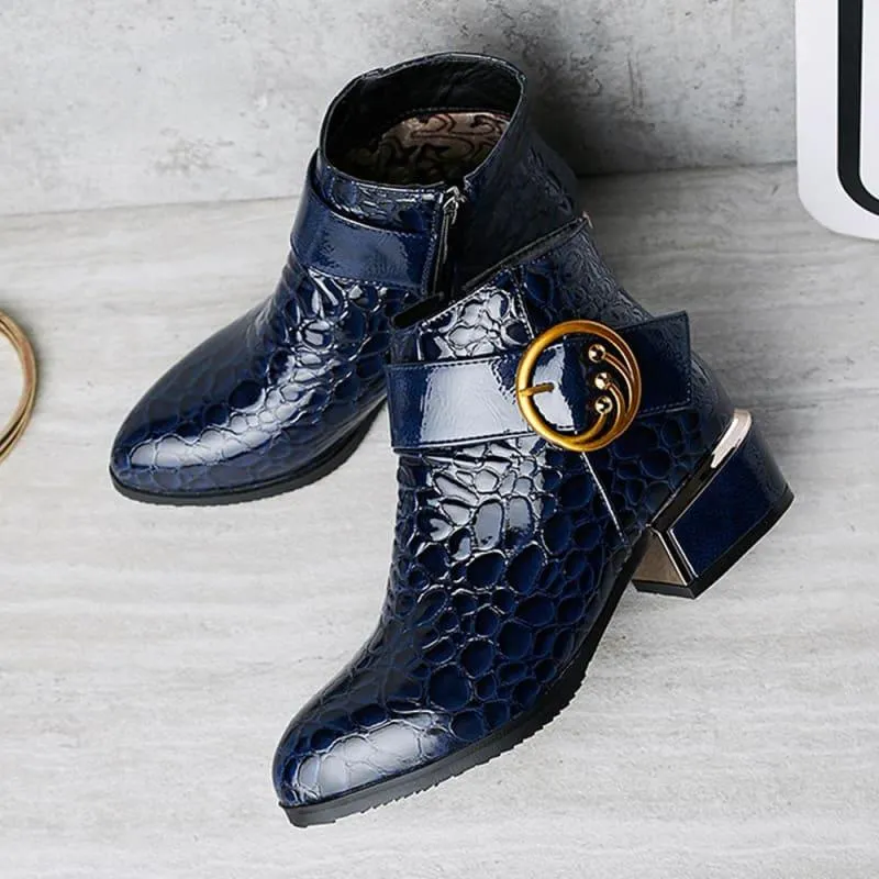Buckle  Square Heel Short Boots Zipper Ankle Booties