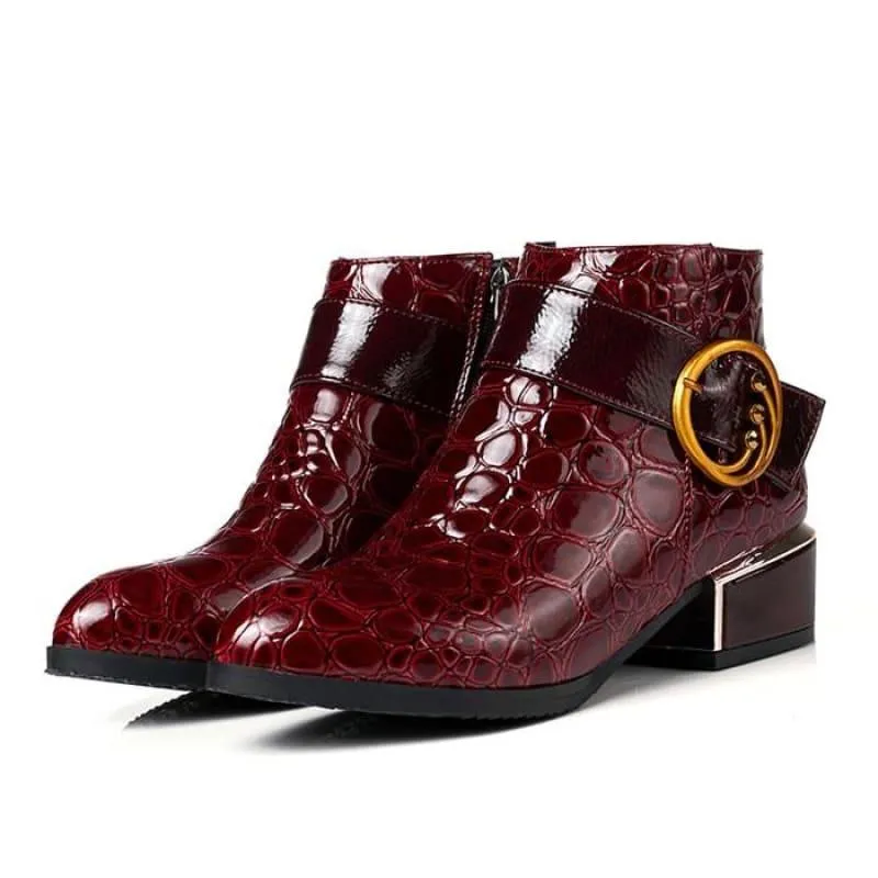 Buckle  Square Heel Short Boots Zipper Ankle Booties