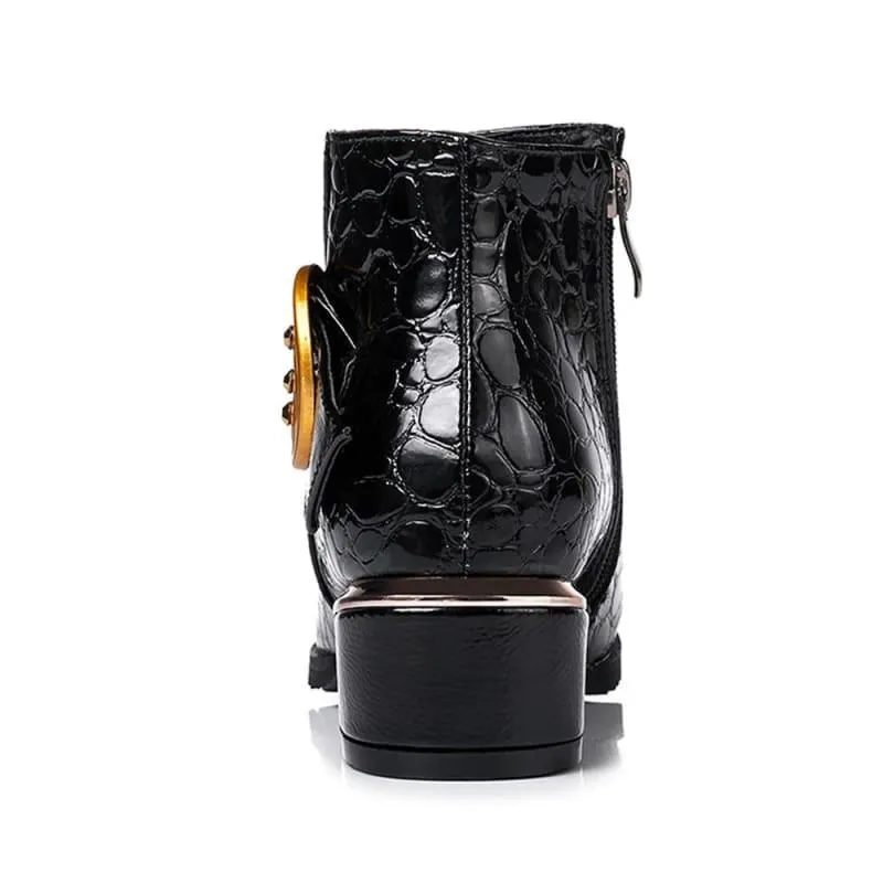 Buckle  Square Heel Short Boots Zipper Ankle Booties