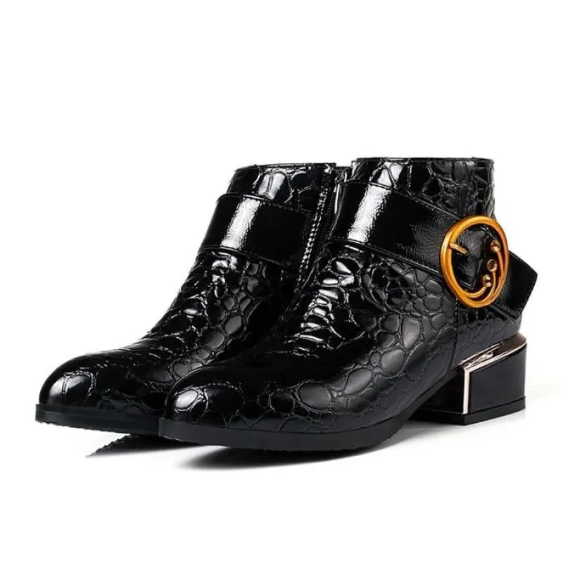 Buckle  Square Heel Short Boots Zipper Ankle Booties