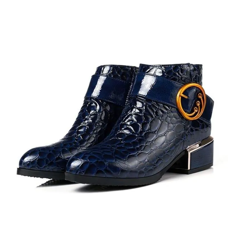 Buckle  Square Heel Short Boots Zipper Ankle Booties