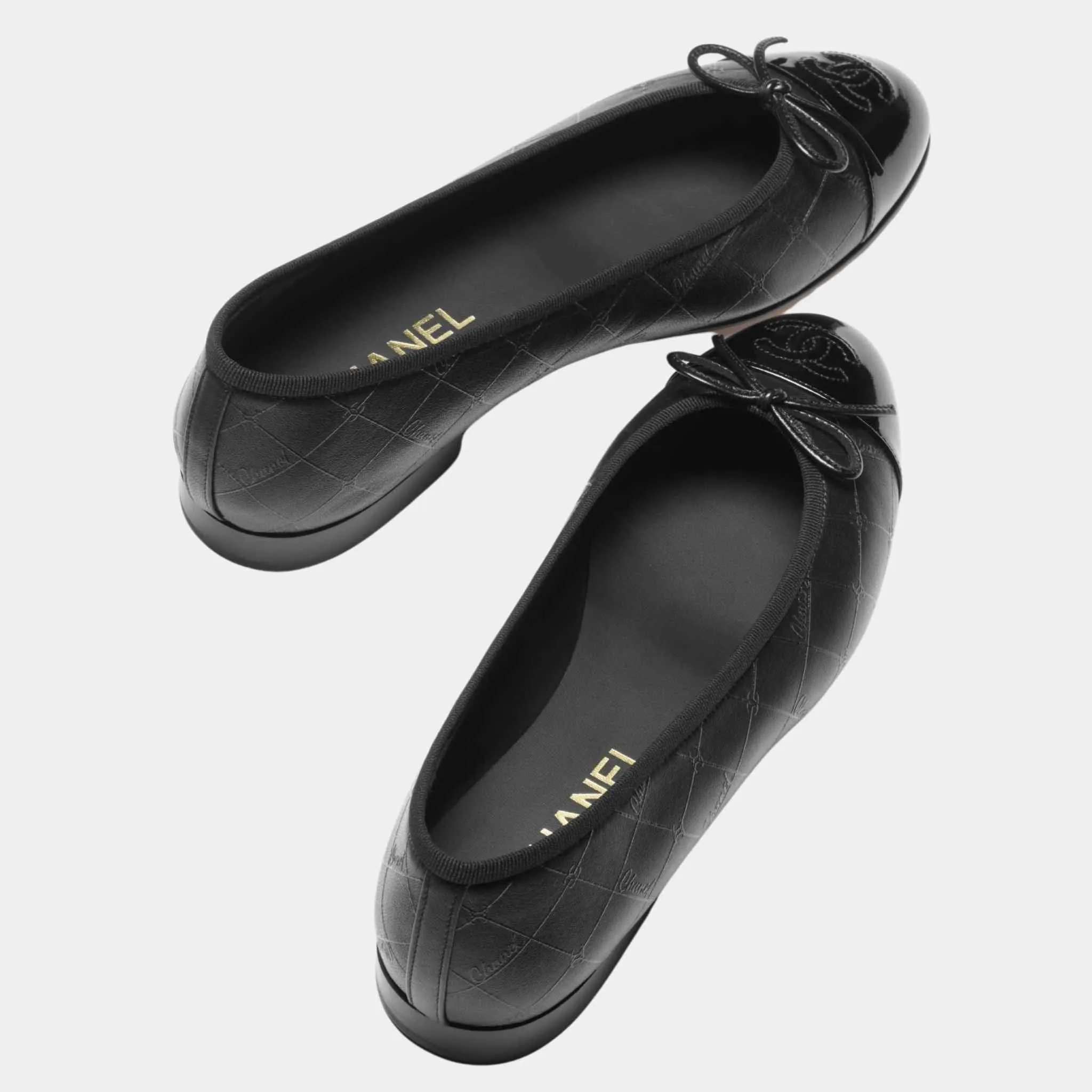 Chanel Ballet Flats Printed Lambskin And Patent Calfskin Black