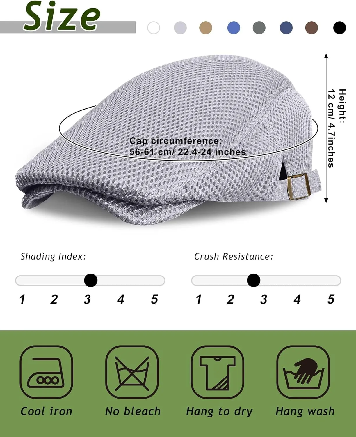 Chuarry 8 Pack Men's Mesh Flat Cap Breathable Summer Newsboy Hat Cabbie Driving Hats for Men