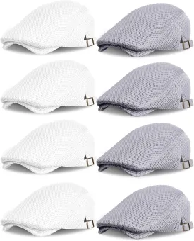Chuarry 8 Pack Men's Mesh Flat Cap Breathable Summer Newsboy Hat Cabbie Driving Hats for Men