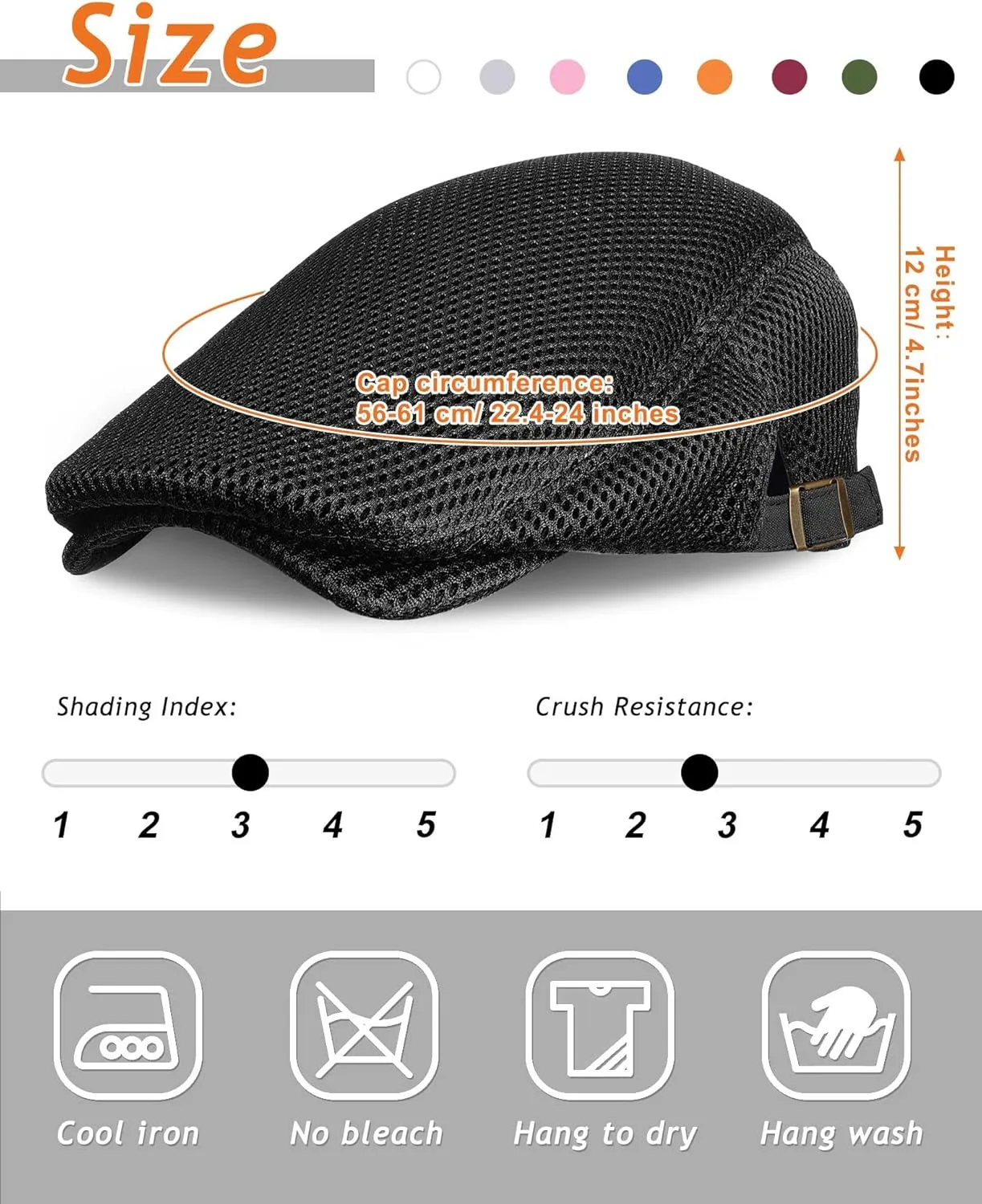 Chuarry 8 Pack Men's Mesh Flat Cap Breathable Summer Newsboy Hat Cabbie Driving Hats for Men