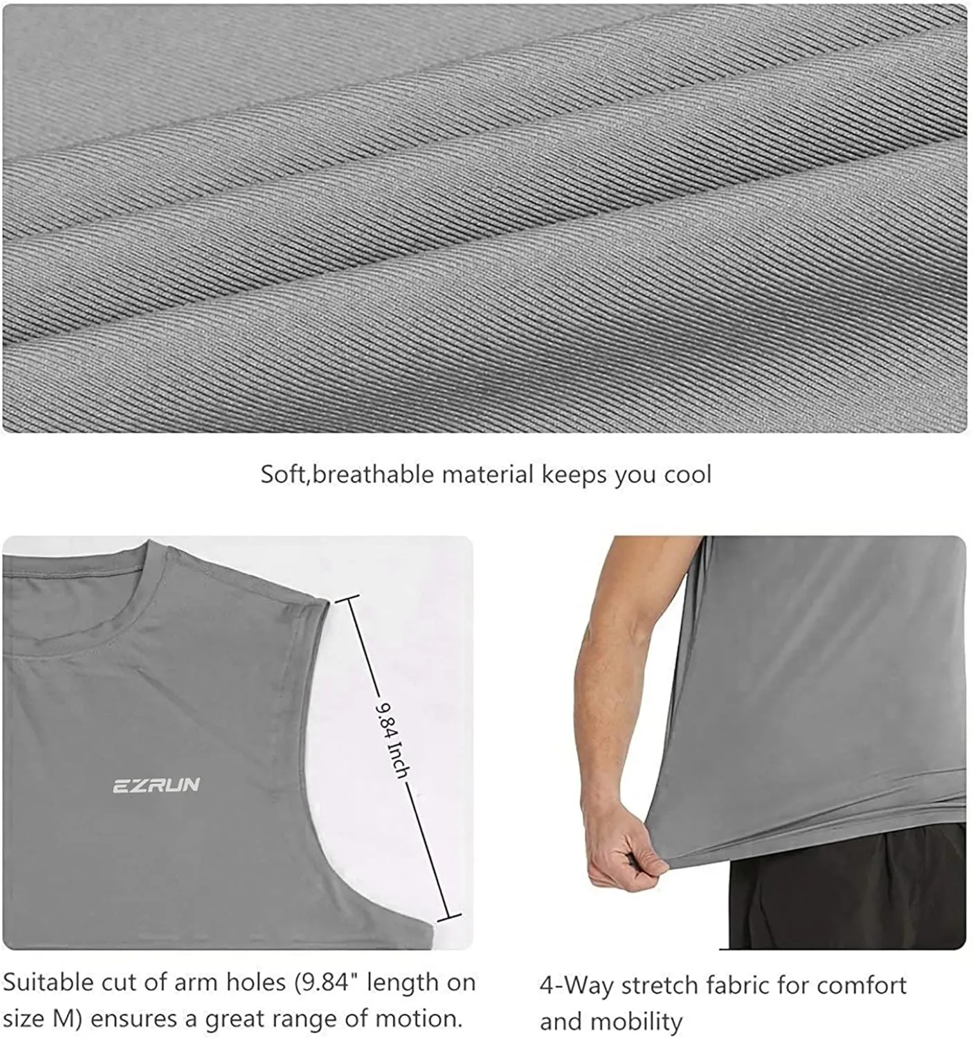 EZRUN Men's Sleeveless Shirt Quick Dry Workout Swim Shirt Gym Muscle Athletic Beach Tank Top Big and Tall
