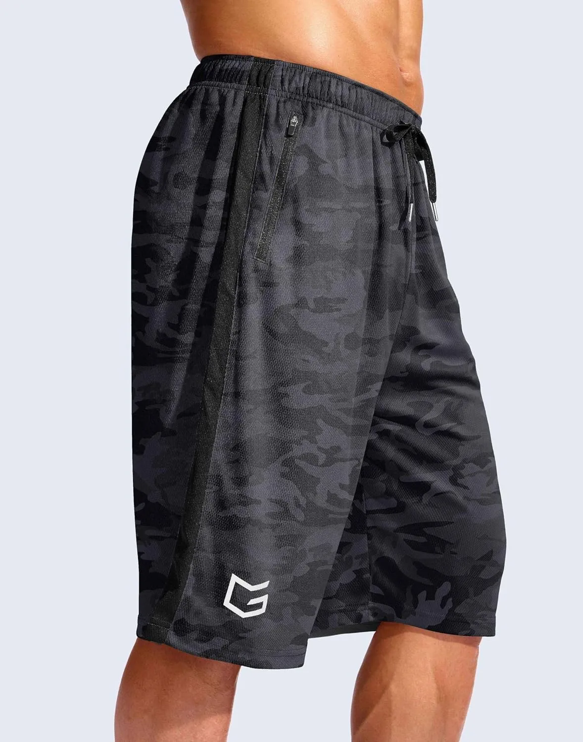 G Gradual Men's 11" Long Basketball Shorts with Zipper Pockets Mesh Quick Dry Lightweight Gym Athletic Shorts for Men