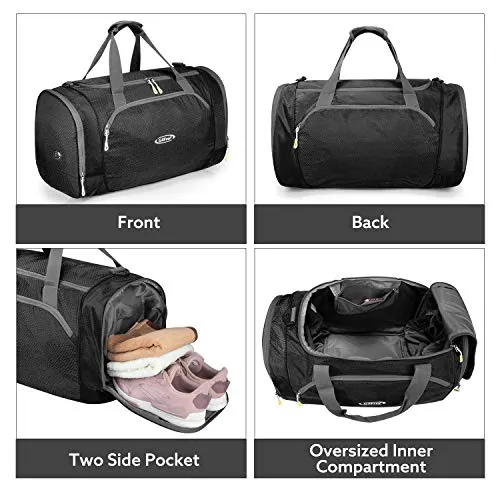 G4Free Gym Bag with Shoes Compartment Large 50L Sports Duffel Bag for Men and Women (Black)
