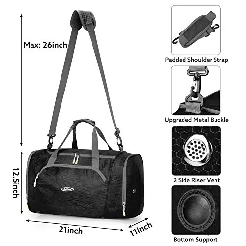 G4Free Gym Bag with Shoes Compartment Large 50L Sports Duffel Bag for Men and Women (Black)