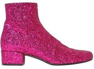 Glittered Leather Ankle Boot - (Fuchsia, Silver, Gold)