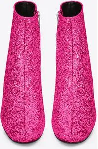 Glittered Leather Ankle Boot - (Fuchsia, Silver, Gold)