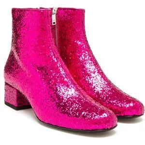 Glittered Leather Ankle Boot - (Fuchsia, Silver, Gold)