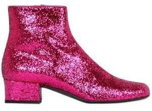 Glittered Leather Ankle Boot - (Fuchsia, Silver, Gold)