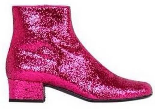 Glittered Leather Ankle Boot - (Fuchsia, Silver, Gold)