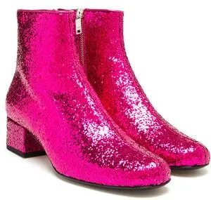 Glittered Leather Ankle Boot - (Fuchsia, Silver, Gold)