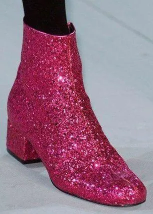 Glittered Leather Ankle Boot - (Fuchsia, Silver, Gold)