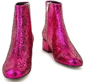 Glittered Leather Ankle Boot - (Fuchsia, Silver, Gold)