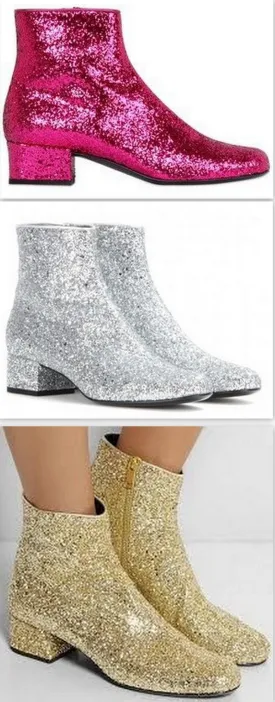 Glittered Leather Ankle Boot - (Fuchsia, Silver, Gold)