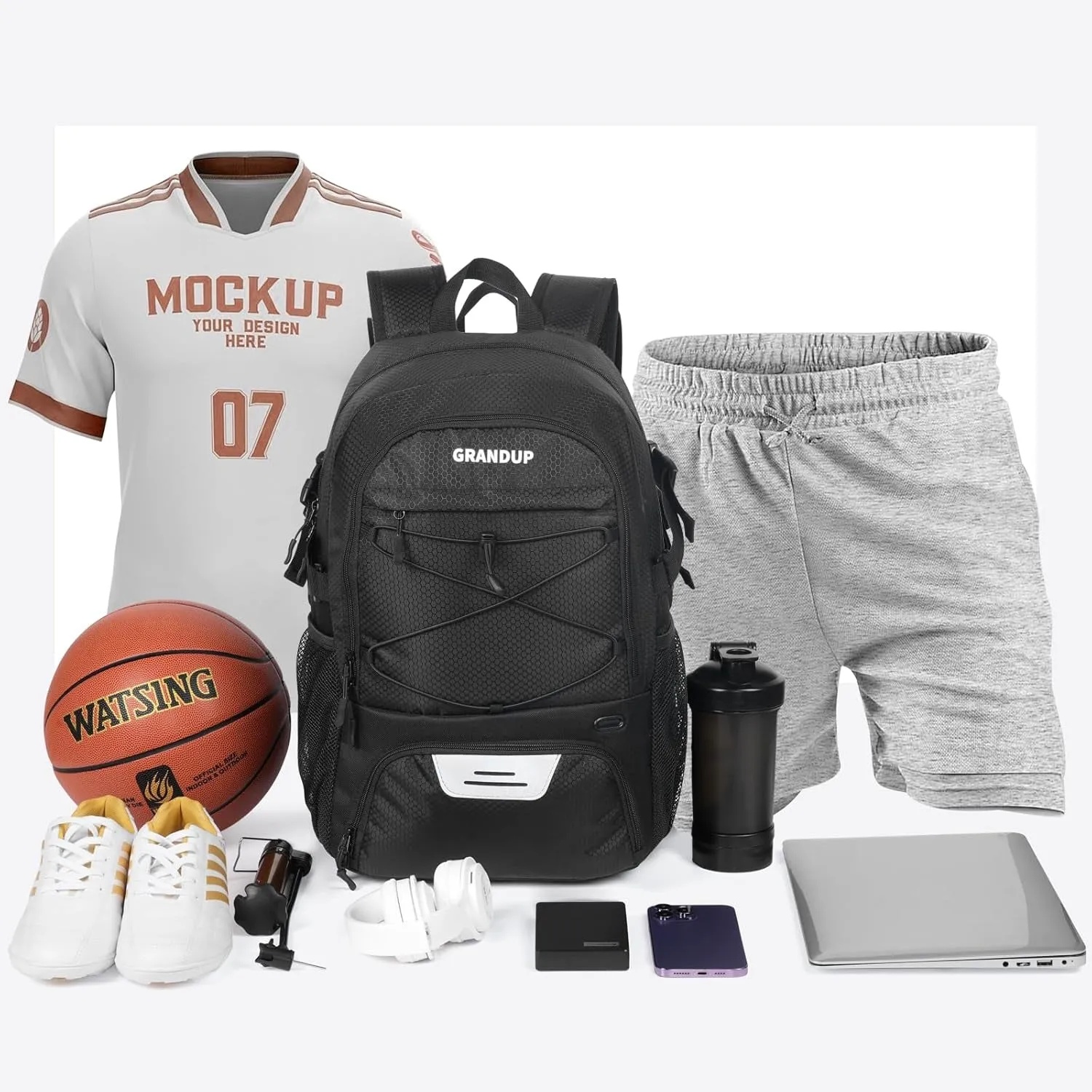 GRANDUP Basketball Backpack with Ball and Shoes Compartment Fit Volleyball, Soccer, Swim, Gym, Travel, and School, Large Capacity Sports Training Equipment Bags