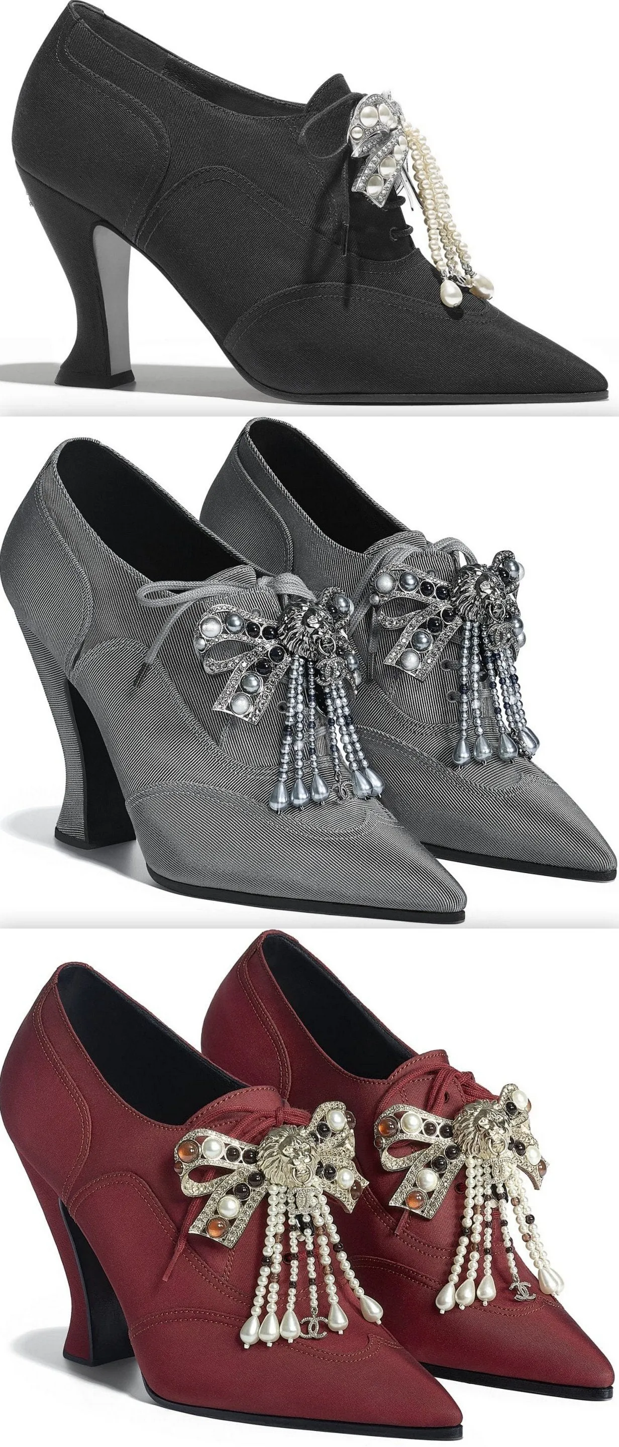 Jewel Lace-up Booties - Black, Grey, Red