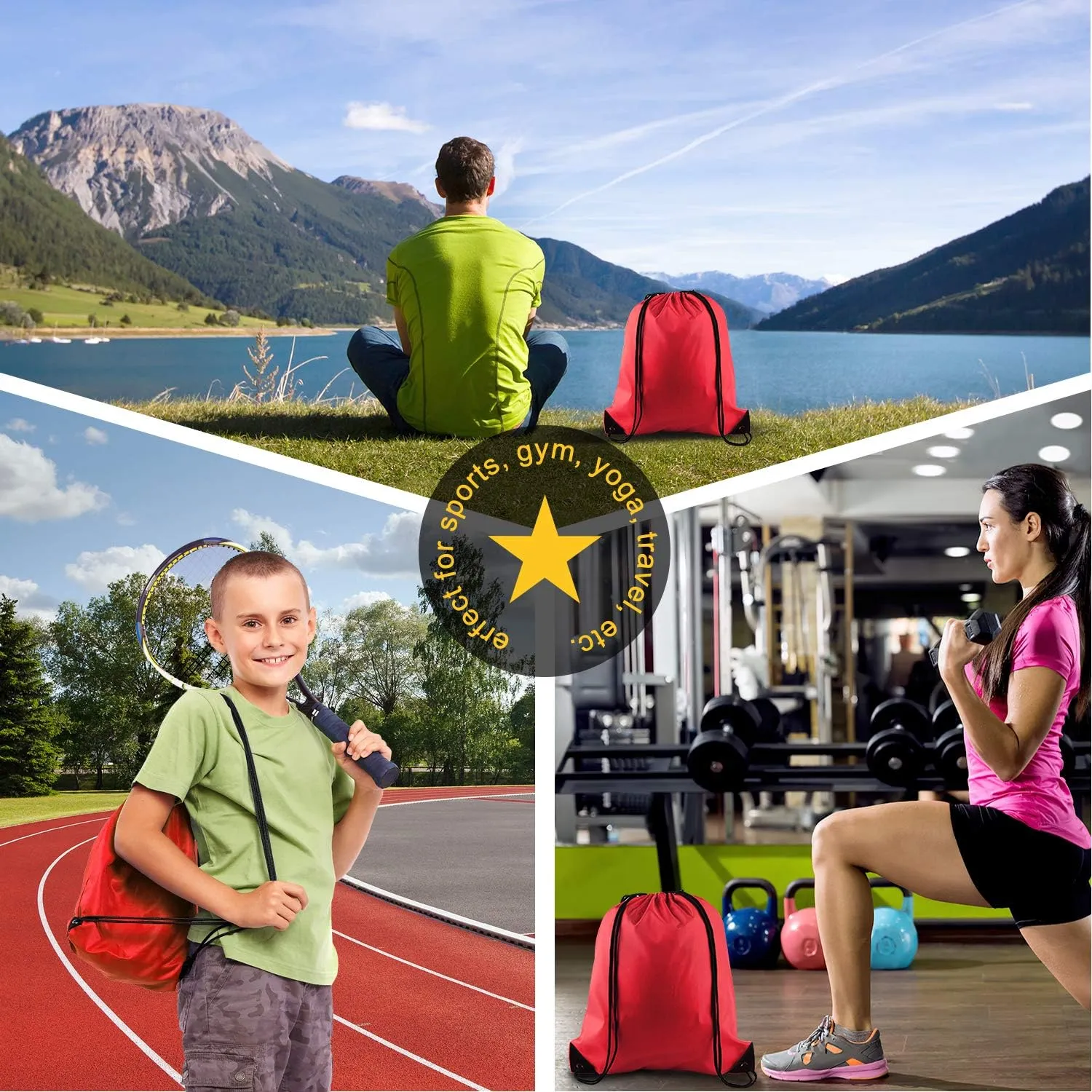 KUUQA 25Pcs Red Drawstring Backpack Bags, Gym Sport Traveling Backpack, Red