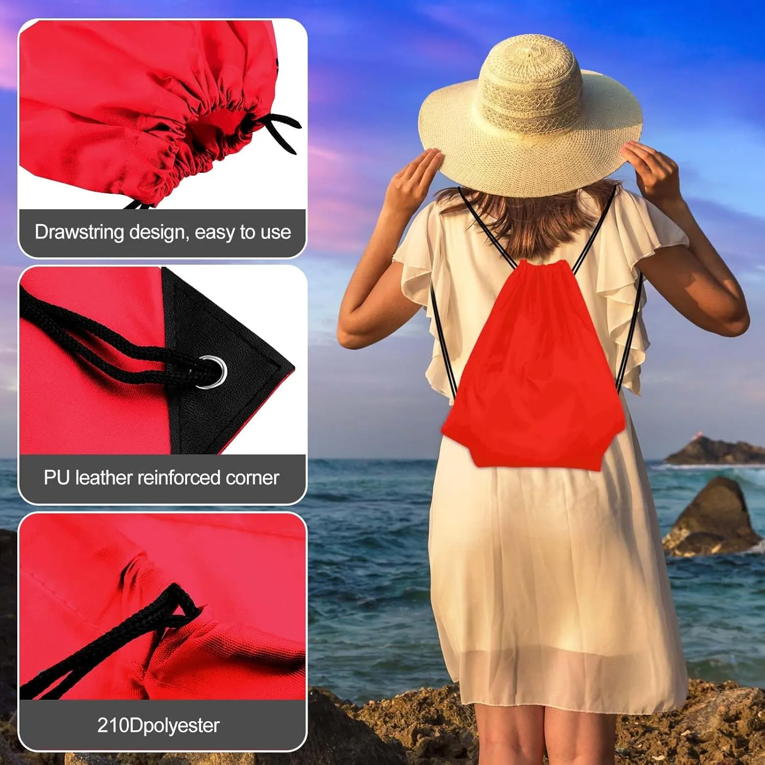 KUUQA 25Pcs Red Drawstring Backpack Bags, Gym Sport Traveling Backpack, Red