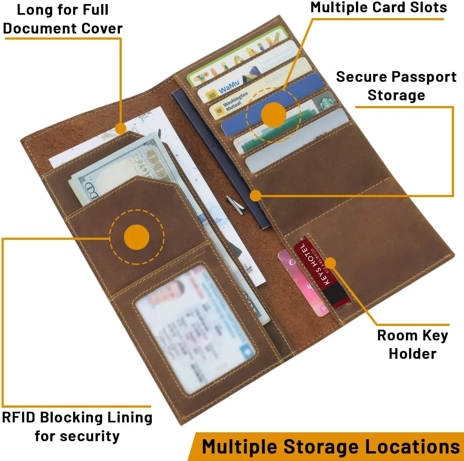 Leather Travel Wallet with Passport Holder - Genuine Leather Case with RFID Blocking for Men and Women - Passport Wallet, Leather Folding Wallet for Passports