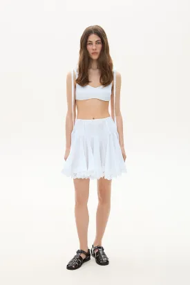 Linen mini skirt with lace white