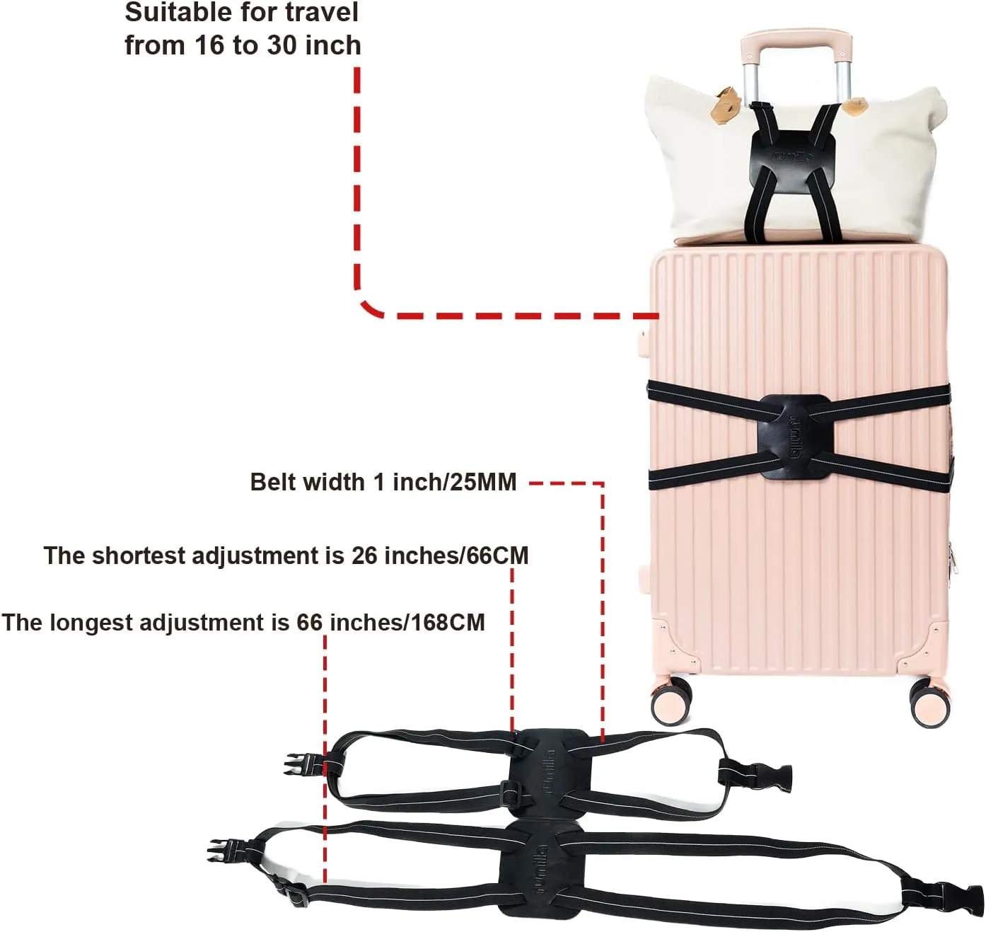 Luggage Straps for Suitcases, Travel Accessories to Connect Two Suitcase, Add A Bag Luggage Strap for Carry On Luggages Adjustable Buckle Belt (Black/Black-1pcs)