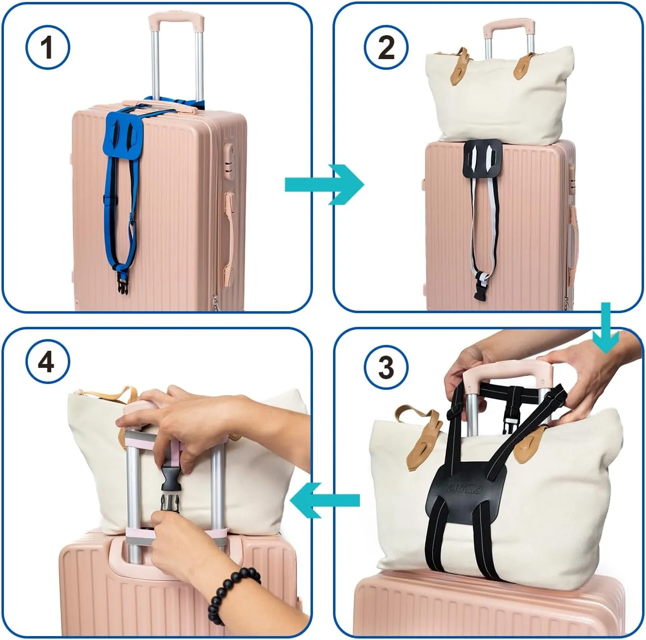 Luggage Straps for Suitcases, Travel Accessories to Connect Two Suitcase, Add A Bag Luggage Strap for Carry On Luggages Adjustable Buckle Belt (Black/Black-1pcs)
