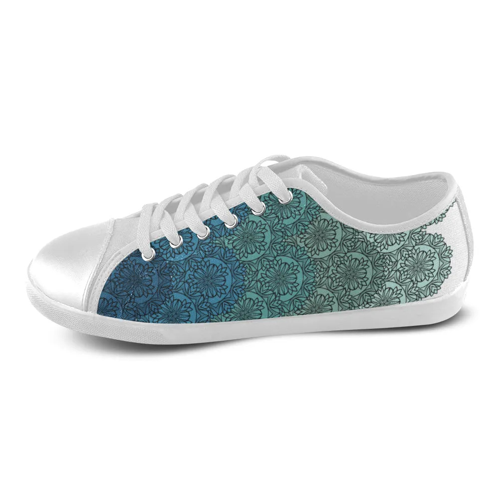 Men's Aqua Gradient Mandala Print Canvas Low Top Shoes