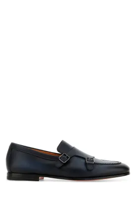 Midnight blue leather Dong monk strap shoes