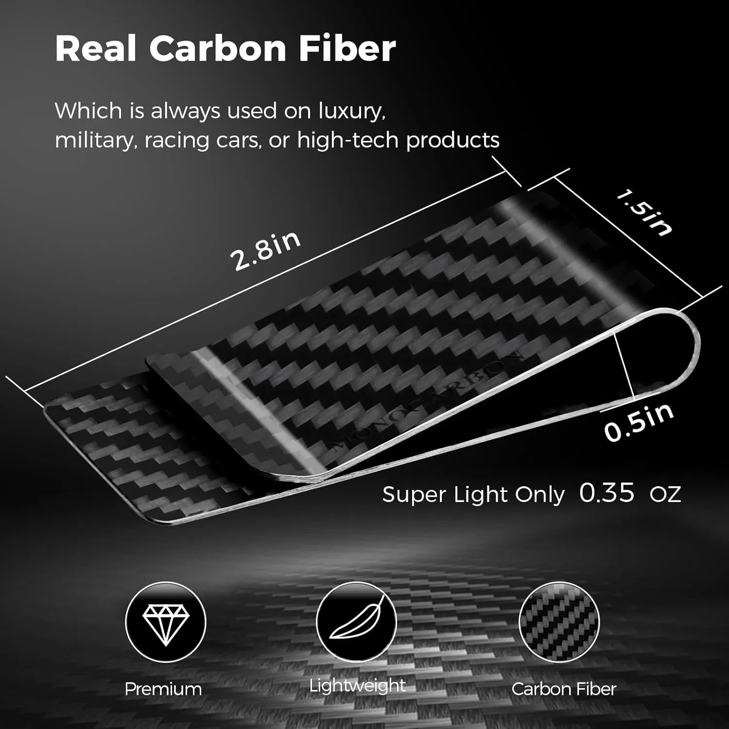 MONOCARBON Carbon-Fiber-Money-Clip-for-Men, Minimalist-Money-Holder for Cash, High Elastic Carbon-Fiber-Wallet, Slim and Durable