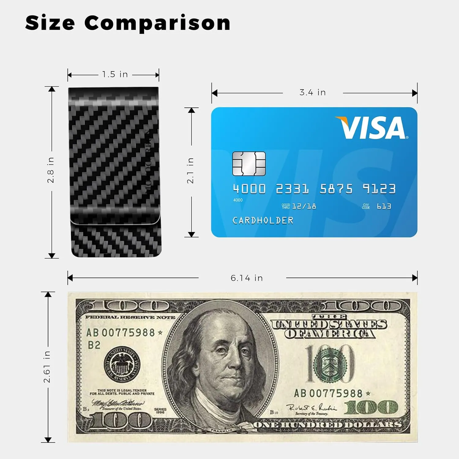 MONOCARBON Carbon-Fiber-Money-Clip-for-Men, Minimalist-Money-Holder for Cash, High Elastic Carbon-Fiber-Wallet, Slim and Durable
