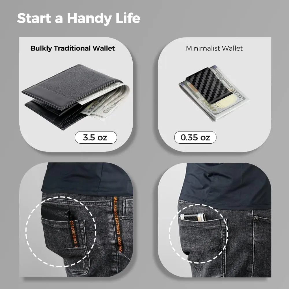 MONOCARBON Carbon-Fiber-Money-Clip-for-Men, Minimalist-Money-Holder for Cash, High Elastic Carbon-Fiber-Wallet, Slim and Durable