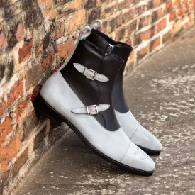 Octavian Buckle Boot-Kid Suede, Box Calf, Grey, Black-Wholesale