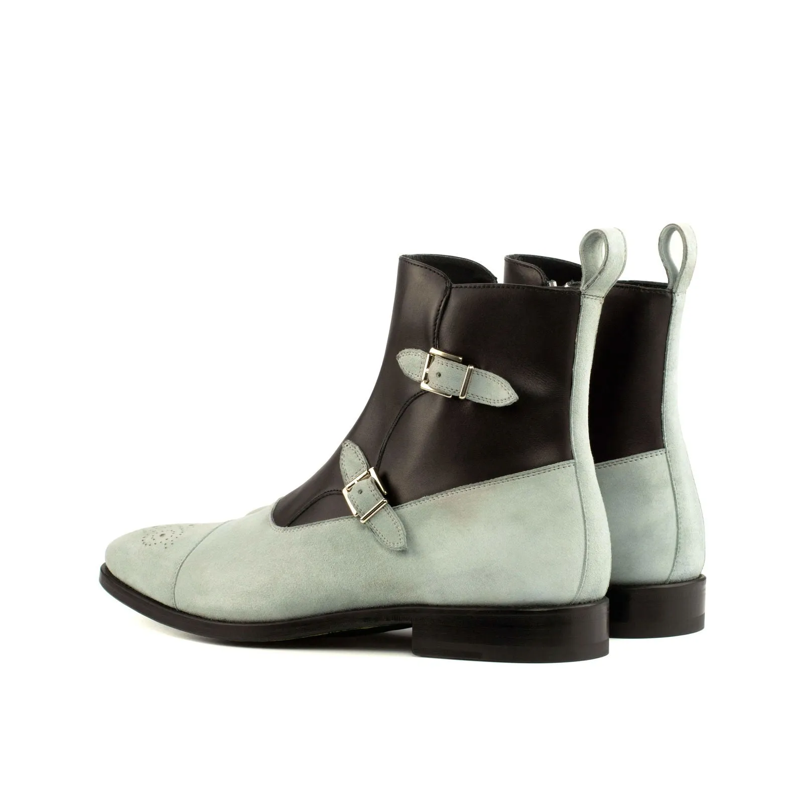 Octavian Buckle Boot-Kid Suede, Box Calf, Grey, Black-Wholesale
