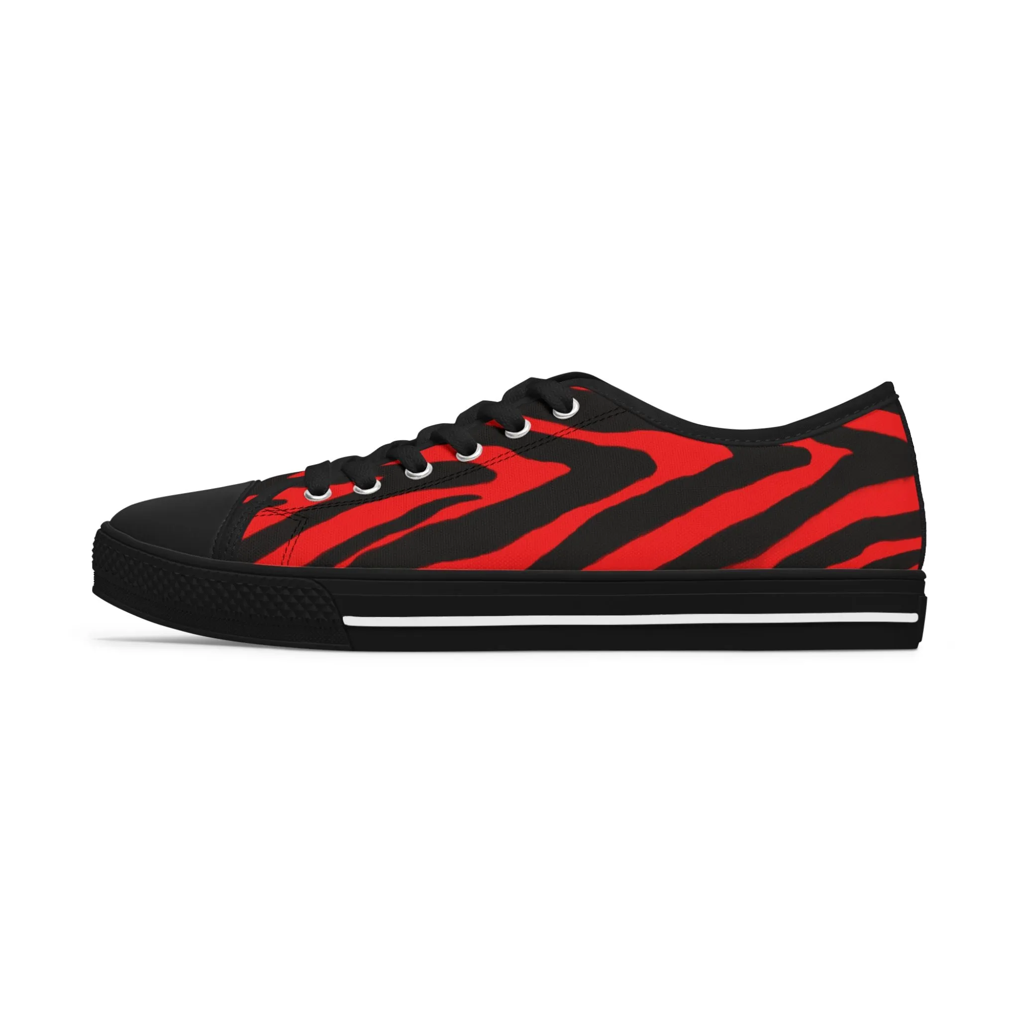 Red Zebra Striped Women's Sneakers, Red and Black Zebra Striped Animal Print Women's Low Top Sneakers (US Size: 5.5-12)