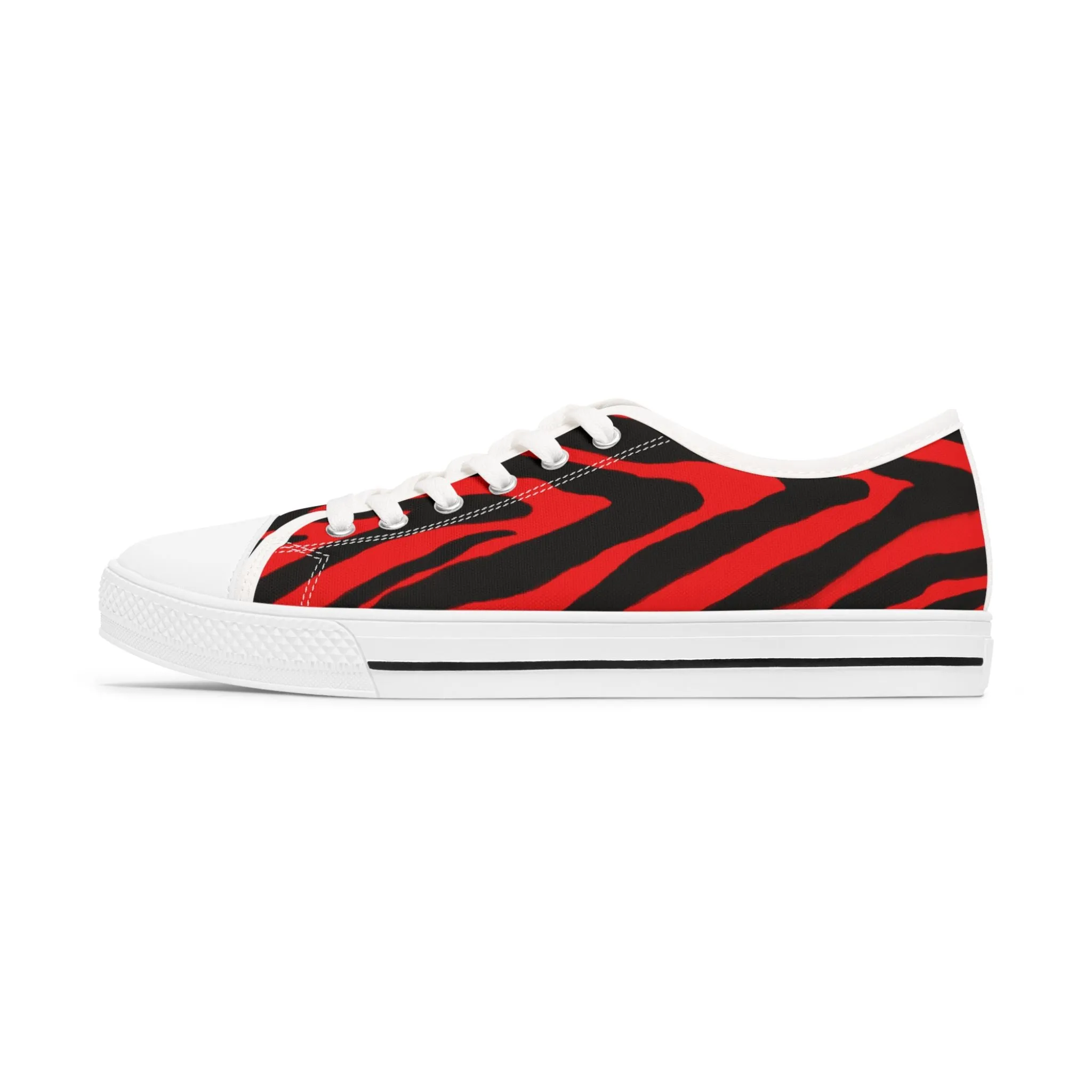 Red Zebra Striped Women's Sneakers, Red and Black Zebra Striped Animal Print Women's Low Top Sneakers (US Size: 5.5-12)