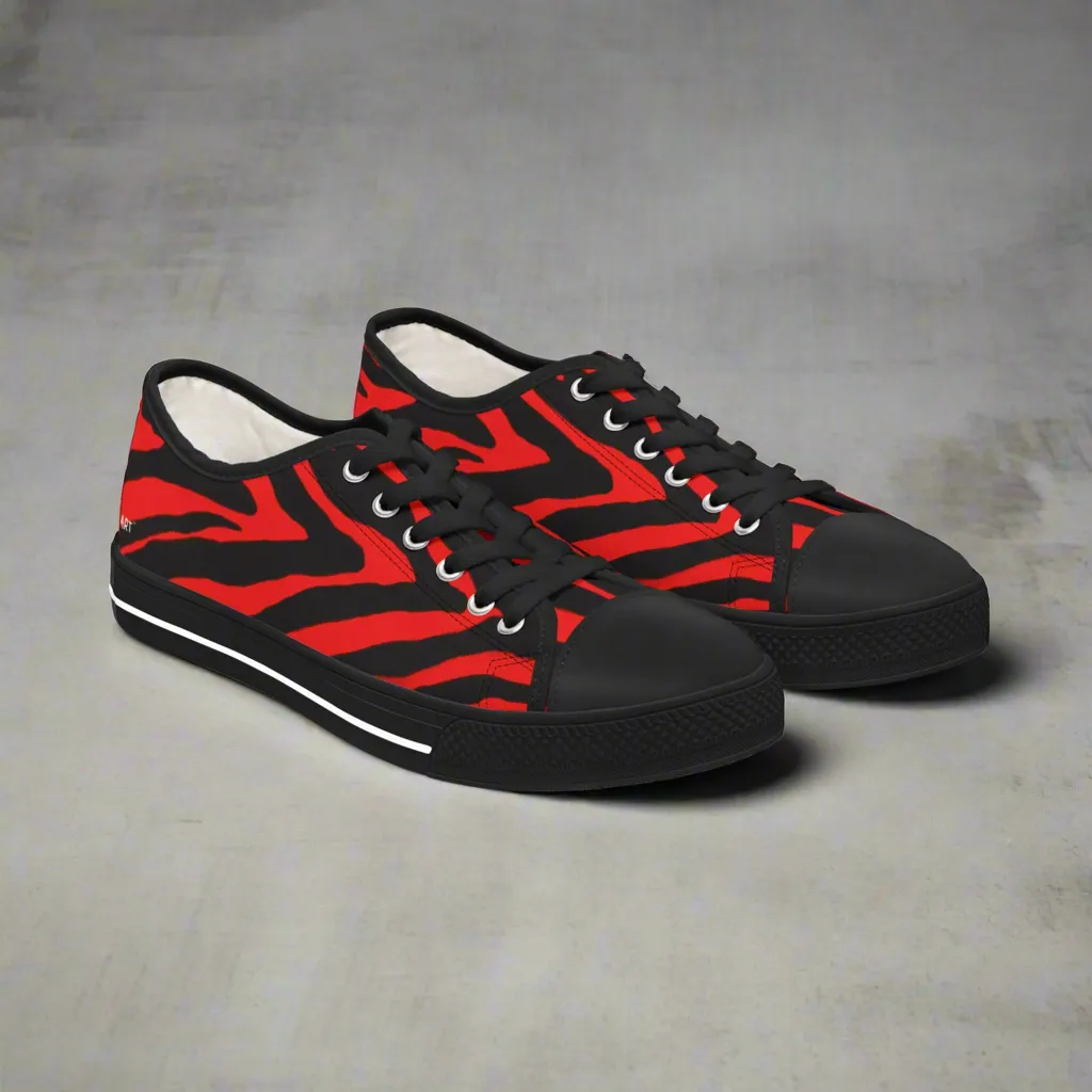 Red Zebra Striped Women's Sneakers, Red and Black Zebra Striped Animal Print Women's Low Top Sneakers (US Size: 5.5-12)