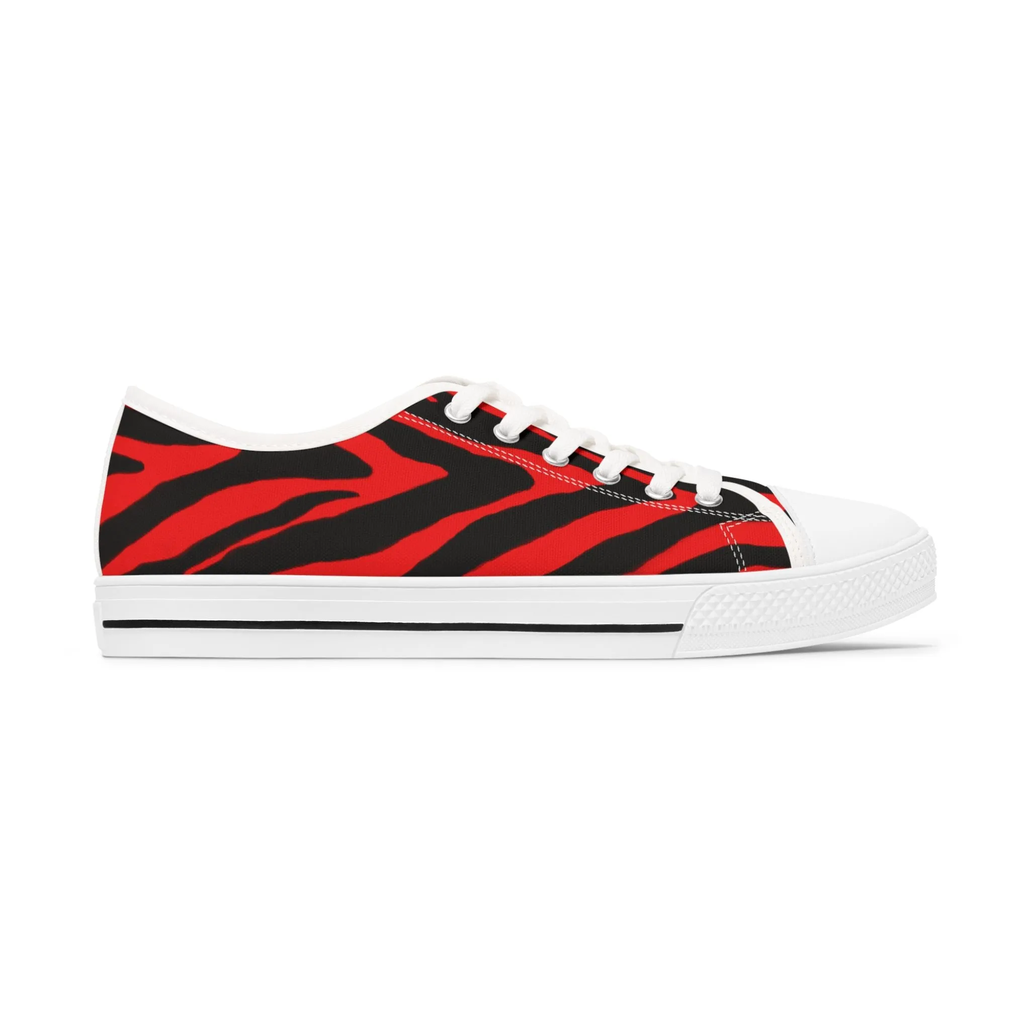 Red Zebra Striped Women's Sneakers, Red and Black Zebra Striped Animal Print Women's Low Top Sneakers (US Size: 5.5-12)